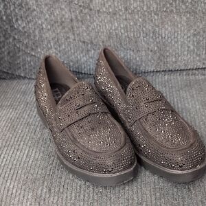 ID Required Black Faux Bedazzled "Taylor" Loafers Size 12